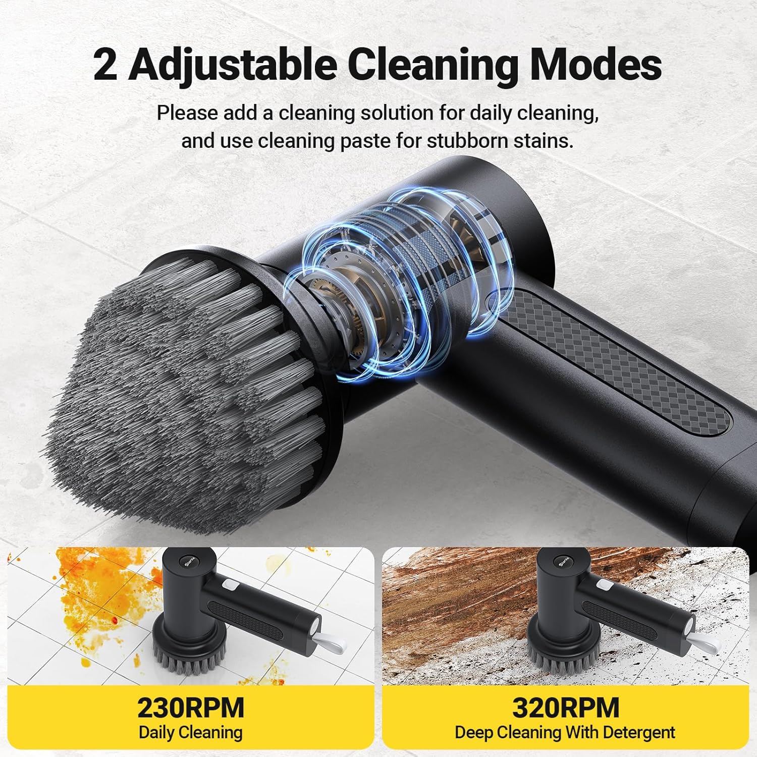 Electric Spin Scrubber, 3000 mAh Cordless Power Scrubber with 8 Replaceable Heads, Dual Speed Lightweight Handheld Scrubber for Cleaning Stove/Bowl/Sink/Corner/Tile/Grout (Black)