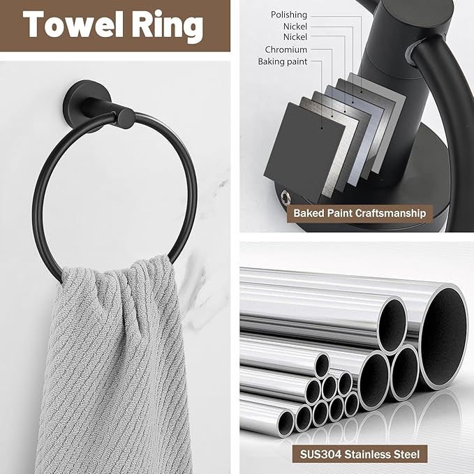 Matte Black Towel Bar Set Bathroom Hardware Set, 4-Piece Towel Holder Set for Bathroom SUS304 Stainless Steel Bathroom Accessory Set 19.68 in