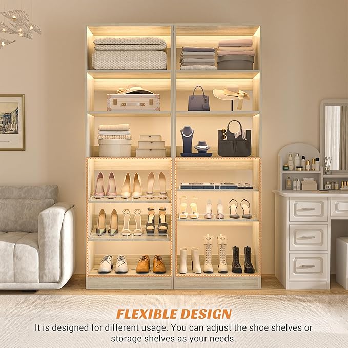 Unikito 25” Closet Organizer Systems, Freestanding Shoe Storage Shelves, Standalone Wood Shoe Racks, Heavy Duty Walk in Closet Tower for Bedroom, Entryway and Mudroom, 25" W x 16" D x 80" H, White Oak