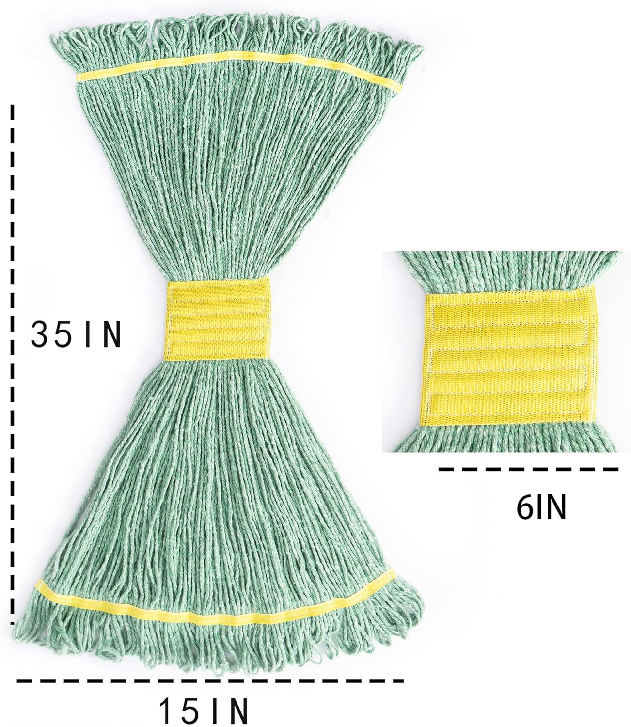 Matthew Cleaning 3Pcs 5'' Headband White&Orange&Green 24Oz Commercial String Mop Heads, Loop-End Mop Head Replacement, Heavy Duty Industrial Washable&Reusable Mop Refills for Residential& Warehouse