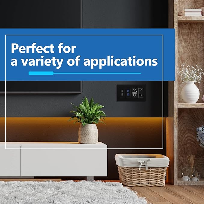 LIDER Matte Finish Quadruple Decorator Switch Cover, Screwless Wall Plate, Mid-Size 4-Gang 4.88" x 8.58", Polycarbonate Thermoplastic, UL Listed, LSWP-34M-BK2P, Black, 2 Pack