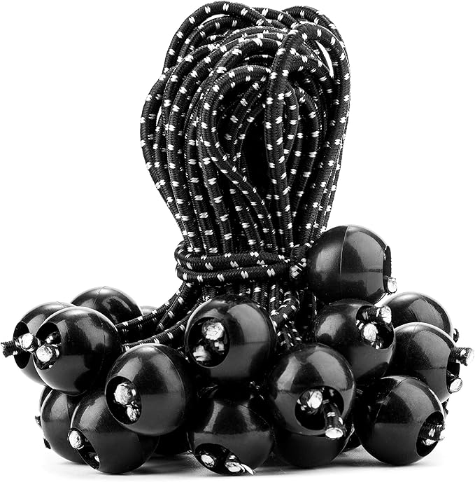 Cartman 60 Pack 6 Inch Ball Bungee Cords Canopy Ties with Elastic String for Canopy, Tarp, Straps, Tent, Black