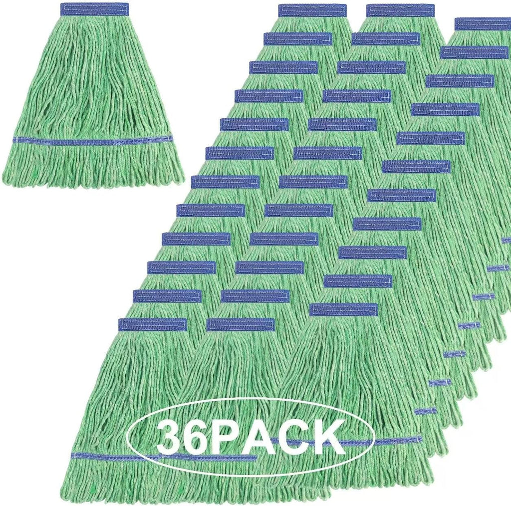 Matthew Cleaning Heavy Duty Mop Head Commercial Replacement for General and Floor Cleaning , Wet Industrial Blue Cotton Looped End String Head Refill (Case of 36) Green