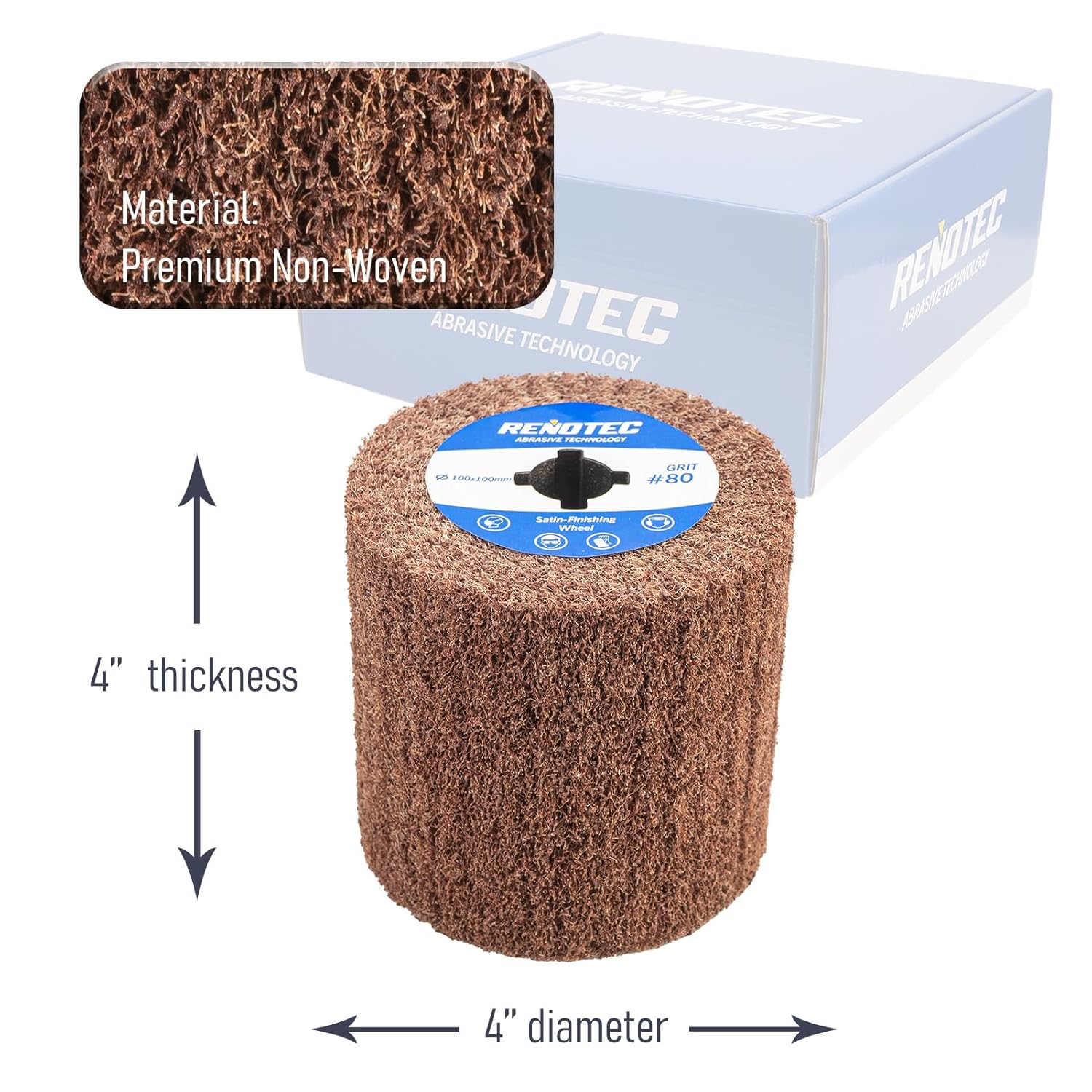 4" Burnishing Wheel 4 Pack, Wire Drawing on Metal, 100x100mm, Coarse Grit 80, Polishing & Satin Finishing