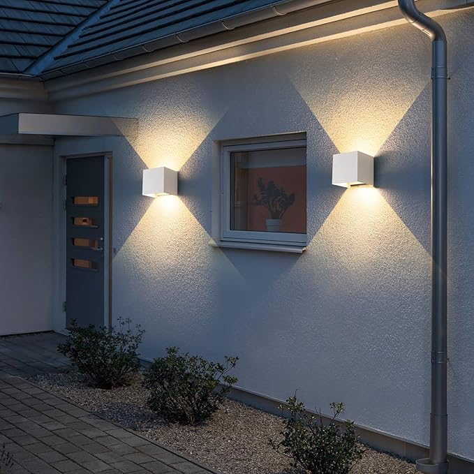 4 Pack LED Outdoor Wall Lights Exterior/Interior 3 Colors Adjustable 15W Wall Light Fixture IP65 Waterproof Porch Exterior Wall Sconce Modern Outdoor Lighting Square Aluminum White Up and Down Lights