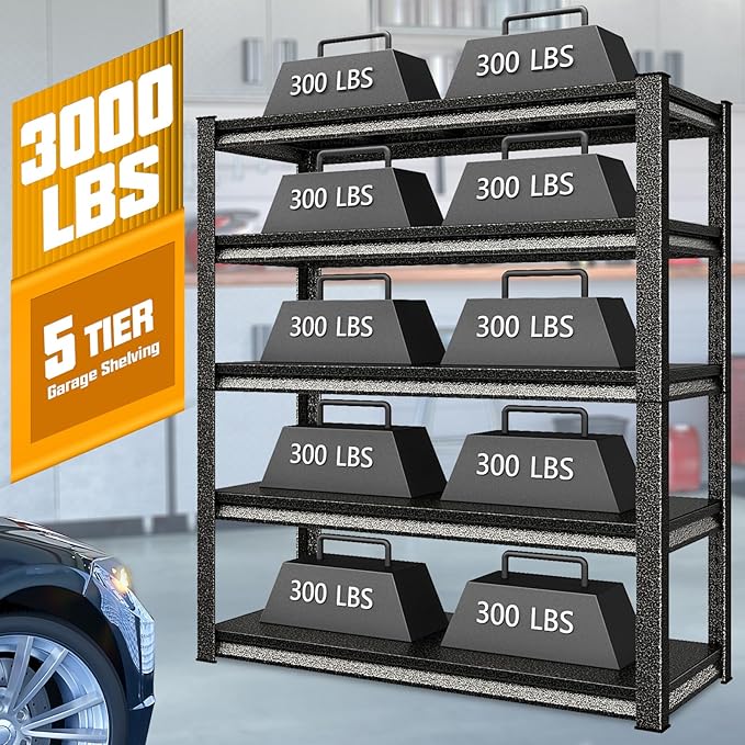 48" W Garage Shelving Heavy Duty, 3000LBS Loads Garage Storage Shelves Heavy Duty, 5-Tier Metal Shelving Units and Storage Racks, Industrial Utility Shelf,48" Wx24 Dx78 H, Silvery