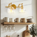 ANDY STAR 2 Light Bathroom Vanity Light, Brushed Gold Bathroom Light Fixtures, Wall Lighting with Clear Globe Glass Shades, Brass Wall Sconce for Living Room, Bedroom, Hallway