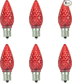 Sunlite 80707 LED C9, Holiday Decorative Light Bulb, 0.4 Watts, E17 Intermediate Base, Faceted Christmas-Lights; Nightlight, Red, 6 Count