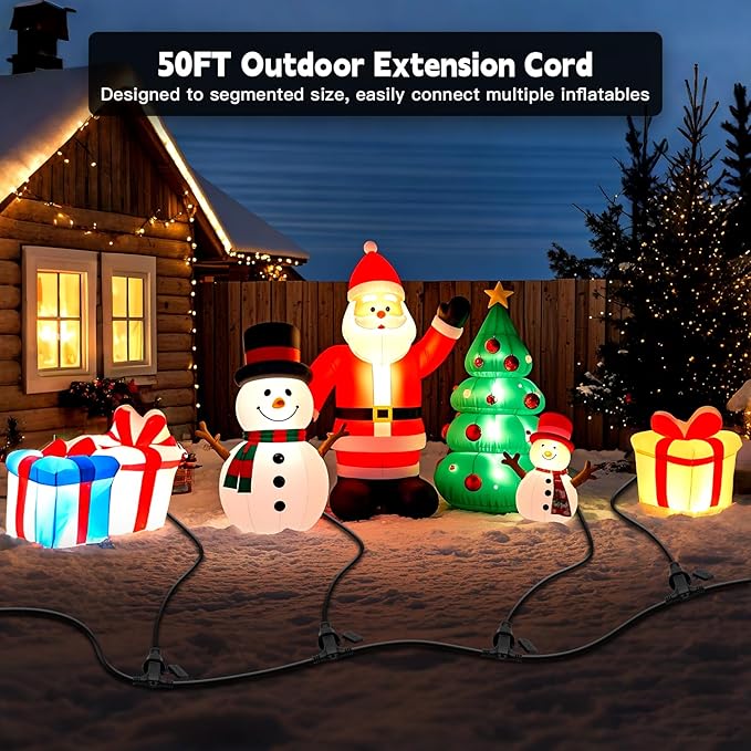 50FT Outdoor Extension Extension Cord for Halloween Christmas Inflatables with Multiple Outlets Black Electrical Cord with Multiple Plugs Outdoor Christmas Blow Up Decorations Light Extension Cords