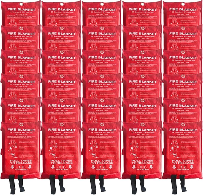 30 Packs Fire Blanket – 39.37x39.37 Inches, 1100℉ Heat Resistant, Emergency Fire Suppression Blanket for Kitchen, Home, Car, Camping – Easy to Use, Non-Toxic, Reusable, Compact & Lightweight