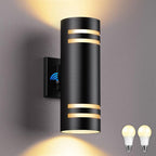 SHIMR Modern Outdoor Wall Lights Dusk to Dawn, Aluminum Outdoor Light Fixture with LED Bulbs, Black Cylinder Outdoor Sconce Up and Down Outside Lights for House Porch Garage, ETL Listed