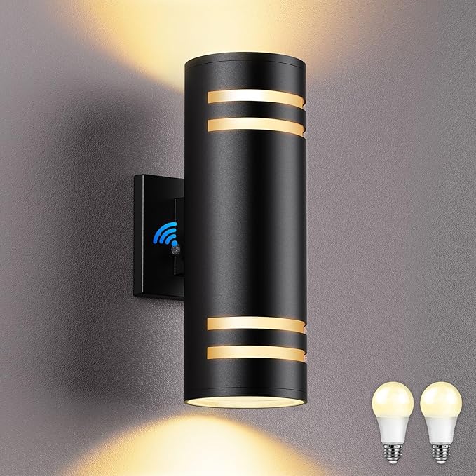 SHIMR Modern Outdoor Wall Lights Dusk to Dawn, Aluminum Outdoor Light Fixture with LED Bulbs, Black Cylinder Outdoor Sconce Up and Down Outside Lights for House Porch Garage, ETL Listed