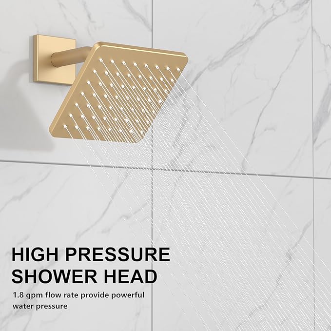 Replacement for Delta 13/14 Series Shower Trim Kit, Compatible with Delta R10000 Valve Shower Faucet Set, Brushed Gold Shower Head and Handle Set, Champagne Bronze (Cartridge and Valve Not Included)