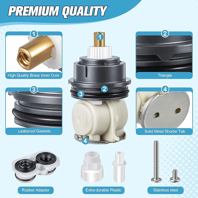 Enhon 1 Pack Shower Cartridge Replacement, RP46463 Cartridge Replacement Compatible with Delta Monitor 17 Series (2006 - Present) Dual Function Shower Faucet Valve, Including Seat and Spring Adapter