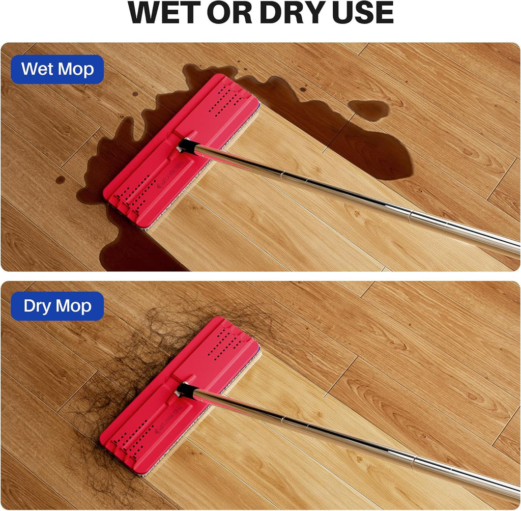 JOYMOOP Mop and Bucket with Wringer Set, Hands Free Flat Floor Mop and Bucket, with 4 Washable Microfiber Pads, Wet and Dry Use, Floor Cleaning System - Black+Red+Slate Blue