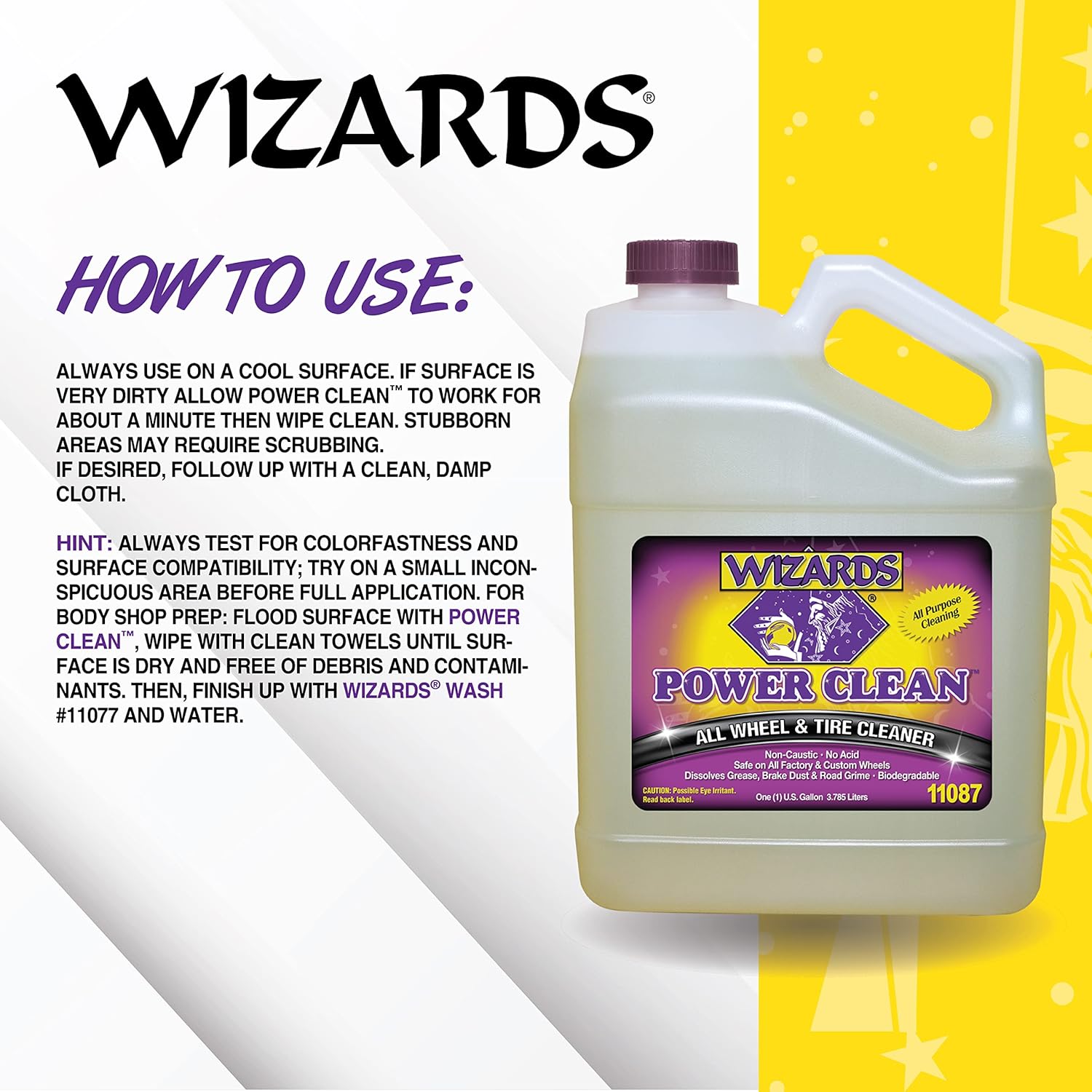 Wizards Power Clean Wheel and Tire Cleaner - Non Caustic and No Acid Biodegradable Interior Cleaning Supplies - Safe on All Kinds of Wheels - Dissolves Grease, Brake Dust and Road Grime - 1 Gallon