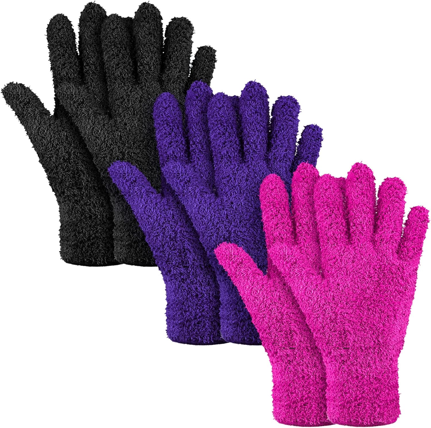 Patelai 3 Pairs Microfiber Plant Dusting Gloves Leaf Cleaning Gloves for Indoor Plants, Blinds, Furniture, House(Medium,Purple, Rose Red, Black)