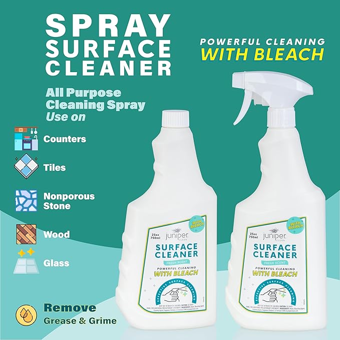 Juniper, Surface Cleaner With Bleach, All-Purpose Cleaner for Bathroom, Kitchen, Toilet, 25 Fl. Oz Trigger Spray Bottle, (Pack of 6), Total 150 Ounce