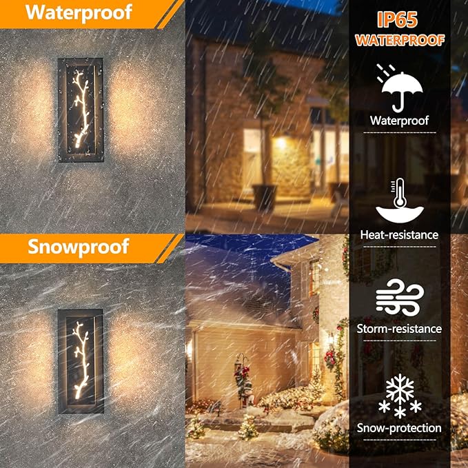 tewei LED Outdoor Wall Sconce, 15.7'' Black Outdoor Front Porch Lights Modern Exterior Lighting Fixtures, LED Exterior Wall Sconce for House, Hallway, Warm White 3000K, 2 Pack