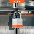 Laminated Steel Keyed Padlock (1-9/16", 40mm)，Keyed Alike Locks，Packed of 6，Normal Shackle Padlocks，Orange Plastic Hoops，for Toolbox，Locker & StorageUnit or More