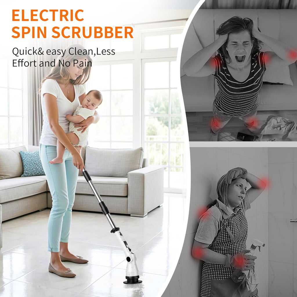 Electric Spin Scrubber, Power Electric Scrubber for Cleaning, Shower Cordless Cleaning Brush with 6 Adjustable Angles,8 Brush Heads, 3 Speed Mode, Electric Cleaning Brush for Bathroom/Tub/Floor/Tile