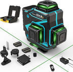 Floor Laser Level 360 Self-leveling - Tile 4 x 360 Green Beam Cross Line Laser Leveler Tool - 16 lines 4D Ceiling Nivel Laser for Construction with Hard-Sided Case and 2 Batteries