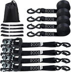 4000 lb Ratchet Straps 1.5 Inch 15ft 4 Pack Adjustable Tie Down Straps with S Hooks,Heavy Duty Strap for,Boats,Truck Bed,Tarps,Trailers,Wind,Storage Sheds,Rook Rack,Car Accessoreis Essentials Black