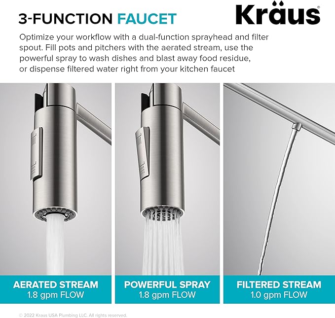 KRAUS Oletto 2-in-1 Commercial Style Pull-Down Single Handle Water Filter Kitchen Faucet for Reverse Osmosis or Water Filtration System in Spot-Free Antique Champagne Bronze, KFF-2631SFACB