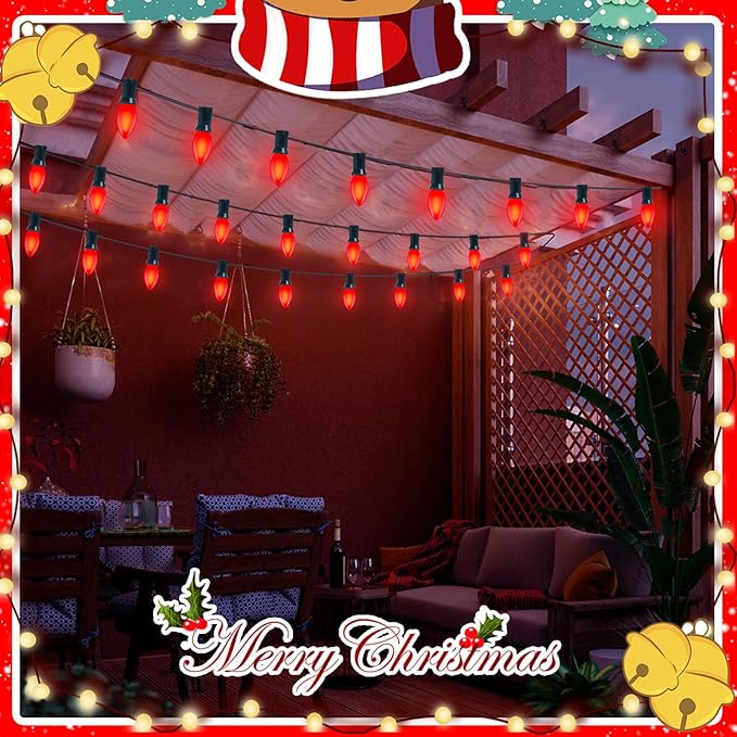 25 Pack C9 Red LED Light Bulb,Vintage Plastic Red C9 Replacement Bulbs Shatterproof C9/E17 Intermediate Base 0.6 Watt Great for Outside Indoor Christmas Valentine Outdoor String Lights