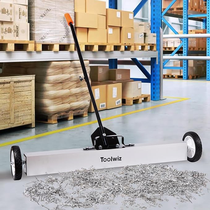 Toolwiz 36'' Magnetic Sweeper with Wheels, 50 Lbs Capacity Rolling Magnetic Floor Sweeper with Telescoping Holder and Quick Release Latch Industrial Heavy Duty Metal Pick Up 18/24/36 Inches