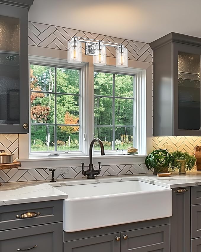 Bathroom Vanity Light Fixtures, HWH Modern Wall Sconce Lighting Over Mirror, 3-Light Vanity Wall Lamp in Chrome, 5HLT63B-3W CH