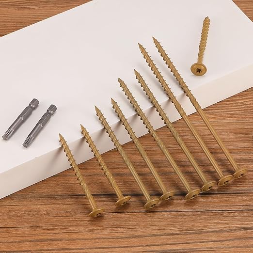 #14 x 3 Inch Lag Screws (440Pcs) 10lb. Structural Wood Screw, Bronze, Carbon Steel, Washer Head, Rust Resistant epoxy Coated, T30 Star Bit