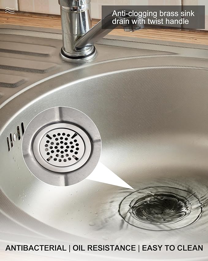 Commercial Sink Drain: 3-1/2" Sink Opening Waste Drain Valve - Brass Kitchen Sink Drain With Lever Handle - Commercial Sink Stopper Prevents Sink Clogged Overflow for Restaurant Multi-Basin Sink