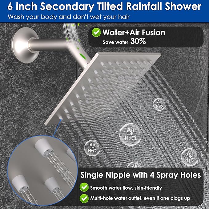 Enga Shower System Dual Shower Heads with 10+6" Dual Rain Shower Head with Handheld Spray for Two People, Wall Mount Shower Faucet Set with Valve Kit, Brushed Nickel