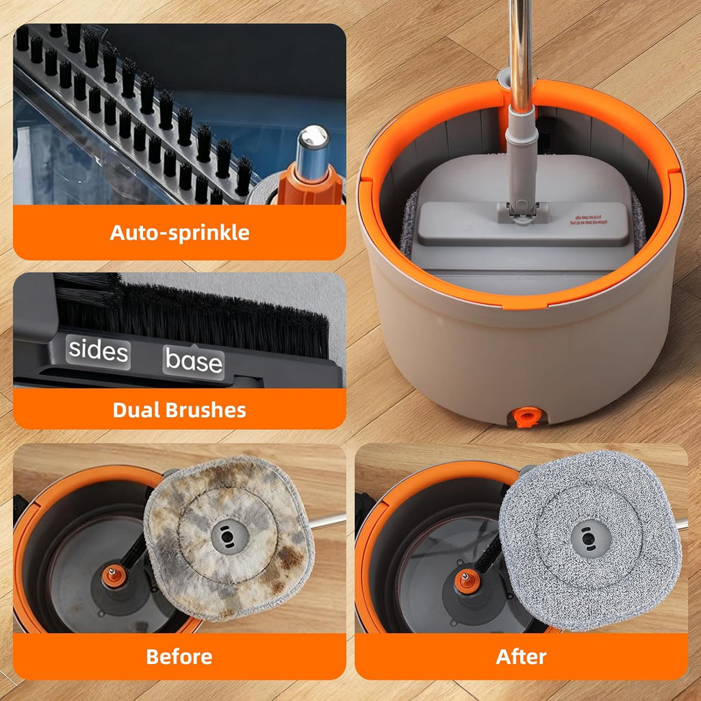 Mop and Bucket Set, Spin Mop with Dirty Water Self Separation System with 4 Mop Head Replacement, Self Cleaning Mops and Buckets System with Mop Scraper for Household Use Floor Cleaning