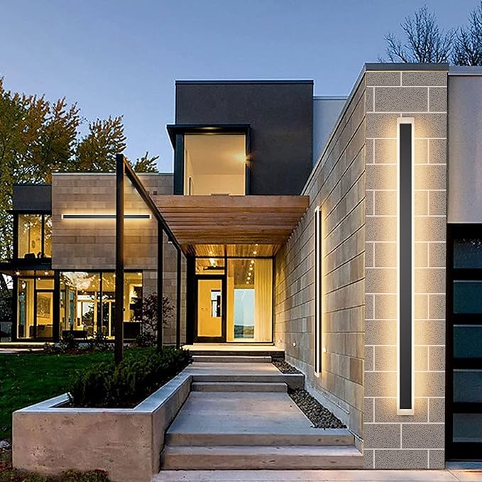 Aipsun 2 Packs Porch Wall Lights 56.3inch Long Strip Modern Outdoor Wall Light Fixture, Black Wall Mount Lighting Sconce Exterior Lights Wall Sconce 3000K for House Living Room Corridor