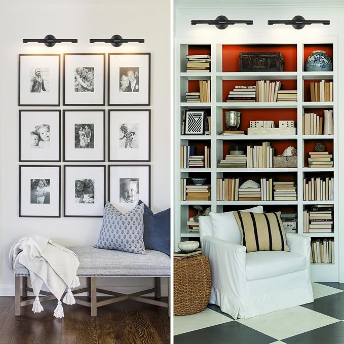 Hardwired Black 19" Knurled Picture Lights, Rotatable 360°Picture Lights for Wall, Art Lights, Gallery Light, Museum Lights for Wall Art, Picture Frame Light, Sconce Light, Include Bulb