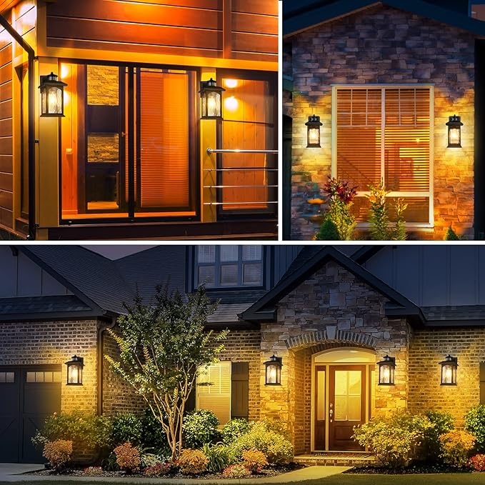 Motion Sensor Outdoor Lights - Retro Dusk to Dawn Outdoor Lighting, Advanced LED Motion Sensor Porch Light Fixtures, Black Waterproof Exterior Lantern Wall Mount for Front Garage, Entryway Anti-Rust