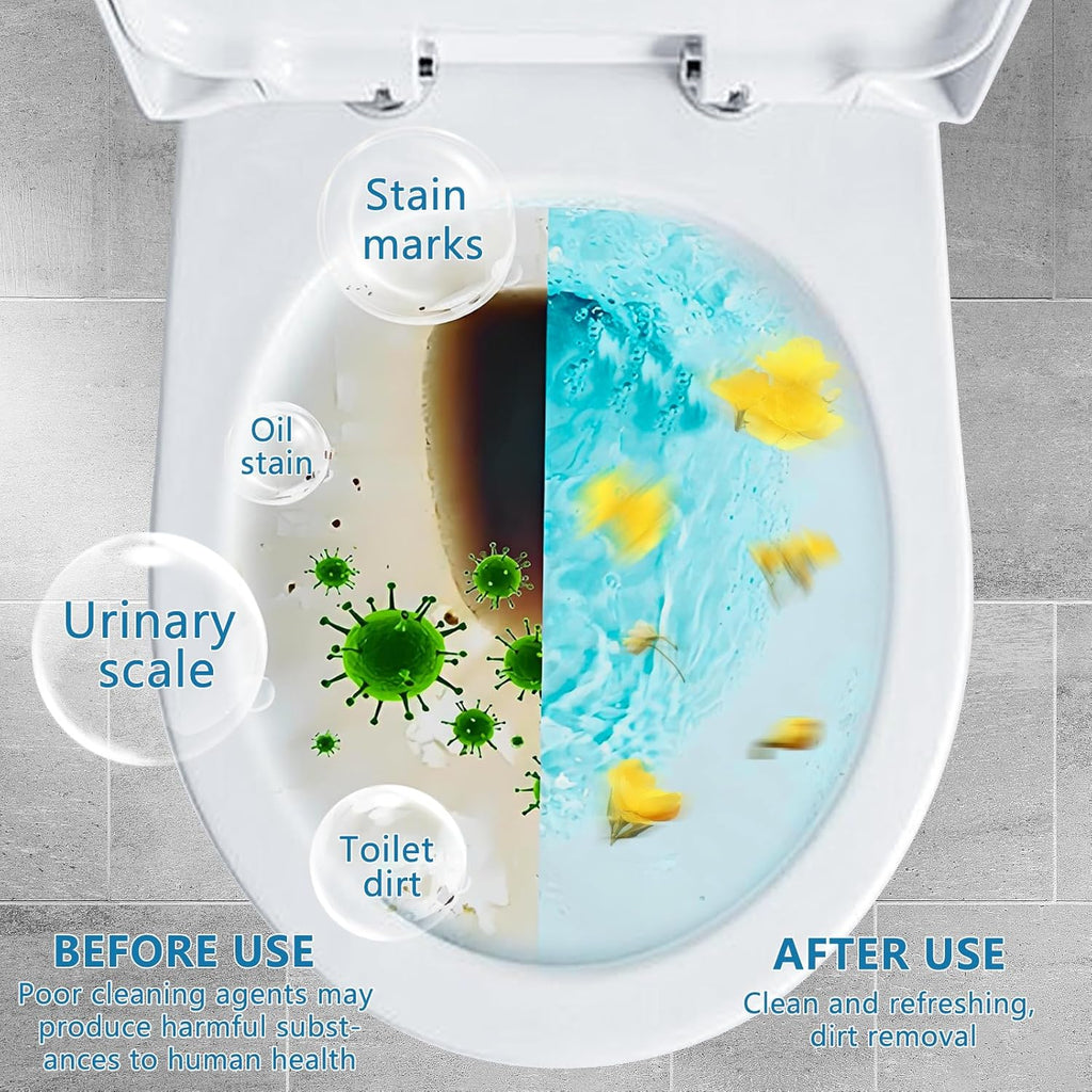 Toilet Bowl Cleaner Powder - Self-Activating Toilet Cleaner for Stubborn Stains & Limescale, Deep Cleaning Foam with Daylily Fragrance, Safe Toilet Cleaning Supplies (4 Packs × 3 oz)