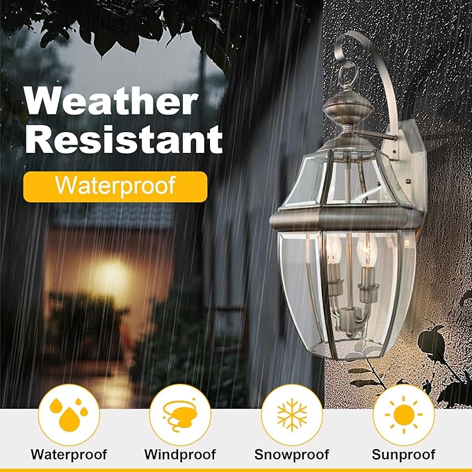 Outdoor Wall Lights, 20inch Large Exterior Lighting Fixtures, 2 Light Waterproof Wall Sconce with Glass Shades, Aluminium Outside Lanterns for Porch Farmhouse Patio Doorway Yard (E12 Base Max 40W)
