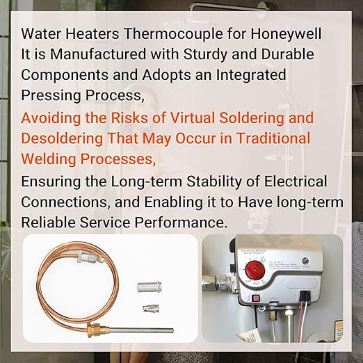 30Inch Thermocouple Compatible with Honeywell Water Heaters, CQ100A1039 Gas Furnaces Thermocouple for Twist-in, Clamp-in and Push-in Type Pilot Burners, Boilers Thermal Coupler Parts