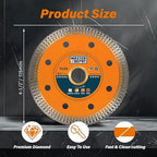 4.5 Inch Ultra-Thin Turbo Mesh Diamond Blade for Porcelain, Ceramic, Marble, Granite Cutting, 2 Pack for Handheld and Angle Grinders, Dry and Wet Use