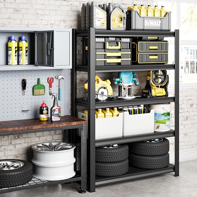 48" W Garage Shelving Heavy Duty, 2800 Lbs Loads Garage Storage Shelves Heavy Duty, Metal Shelving Units and Storage Racks, Industrial Utility Shelf,48" Wx18 Dx78 H, Black