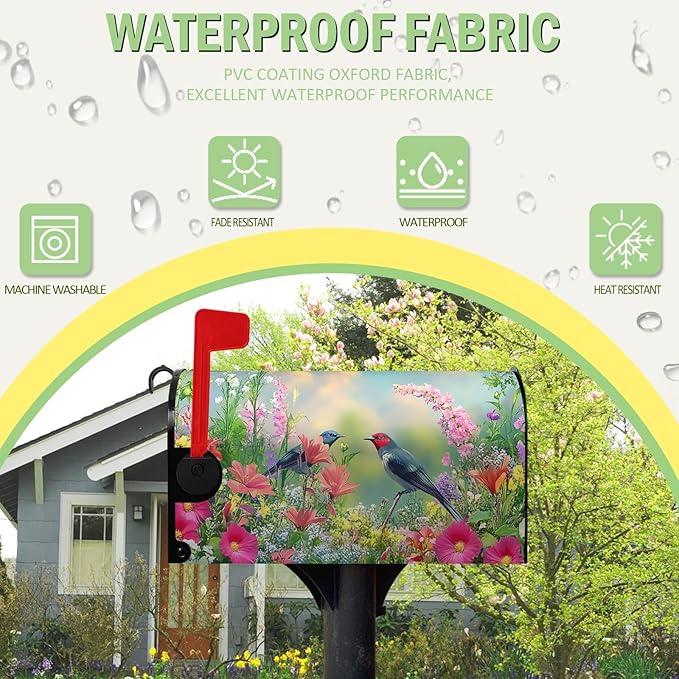 Spring Bird Flowers Mailbox Covers Magnetic Standard Size 21x18 inch Spring Summer Floral Mailbox Cover Colorful Farmhouse Mailbox Wrap Post Letter Box Cover for Garden Outdoor Decorations