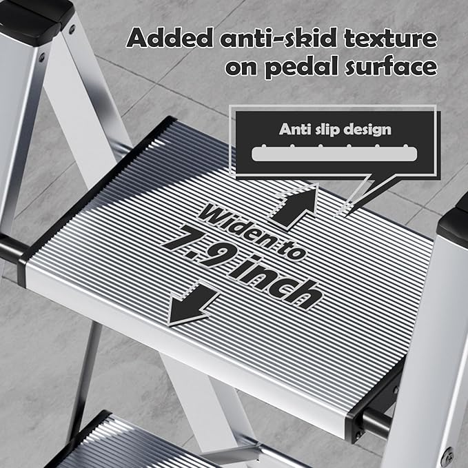 Taranta 4 Step Ladder,Aluminum Lightweight Folding 4 Step Stool with Anti-Slip Wide Pedal,330lbs Capacity Step Ladder for Household,Kitchen,Office - Silver
