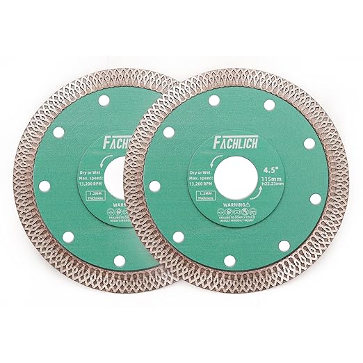 Diamond Porcelain Saw Blade 4.5" Tile Blades 2pcs Dry Wet Tile Cutting Discs with X Teeth Turbo Mesh Rim,for Ceramic Tile Porcelain Granite Marbles