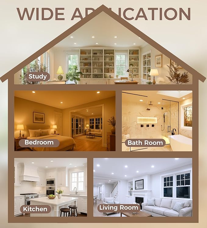 CLOUDY BAY 12 Pack 4 Inch 5CCT Ultra-Thin LED Recessed Ceiling Light with Junction Box,2700K/3000K/3500K/4000K/5000K Selectable,10W Dimmable Canless Wafer Downlight,White, 650LM High Brightness