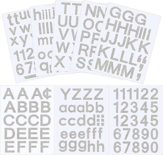 Outus 8 Sheets Vinyl Letter Stickers Self Adhesive Mailbox Numbers Alphabet Stickers Stick on Letters for Christmas Stockings Scrapbook Bulletin Board School Business(1 Inch,Glitter Silver)