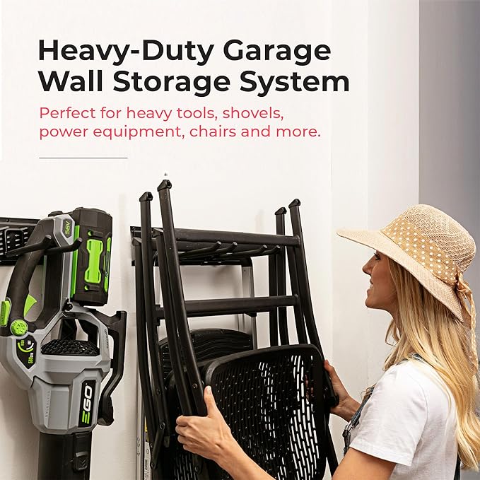 TIDYME Garage Tool Organizer Wall Mount - 96 inches - Sturdy Storage Rack with Adjustable Hooks, Anti-Rust - Easy Installation, 600lbs Capacity - Garden Tool Organizer (06 Racks & 12 Hooks)