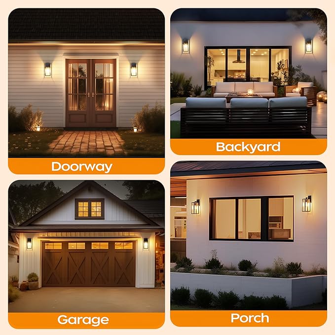 PARTPHONER Dusk to Dawn Outdoor Light Fixtures Wall Mount, Sensor Porch Lights, Anti-Rust Exterior Wall Sconce Lighting Lamp, Waterproof Wall Lantern for Doorway, Garage, 2-Pack